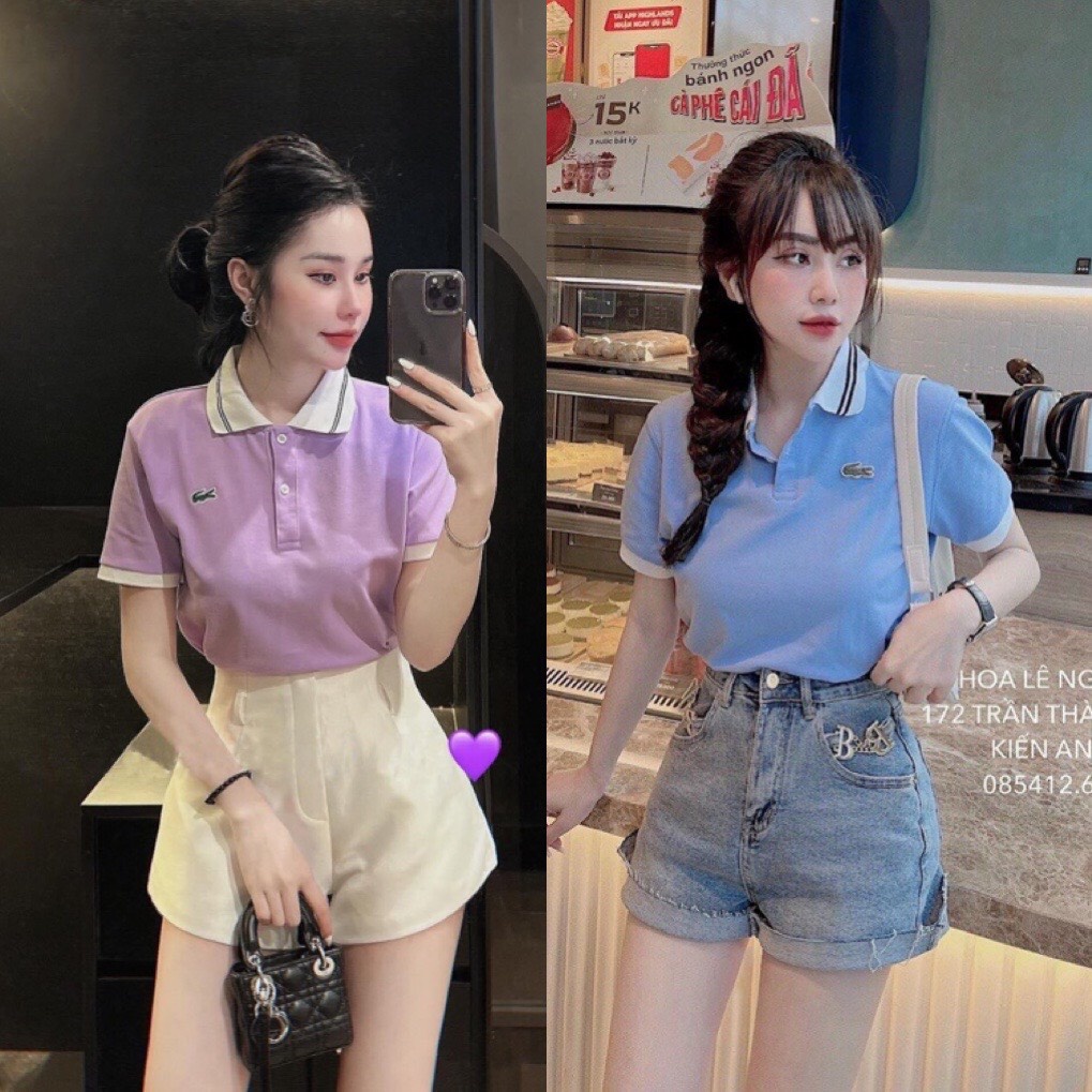 Áo polo màu xanh tím cho nữ