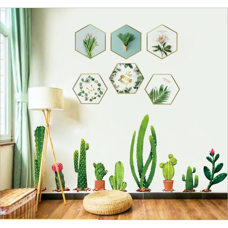 [FREESHIP] Decal trang trí tường 3D combo lục giác và xương rồng - home decor tự làm tự trang trí tại nhà AmyShop