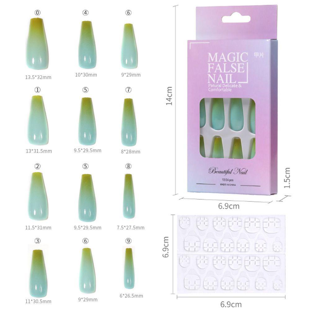 ❈BEAUTY❈ 24pcs/Set Detachable Fake Nails Acrylic Full Cover False Nail Tips Long Coffin DIY Manicure Ballerina Beauty Tools Gradient Colorful