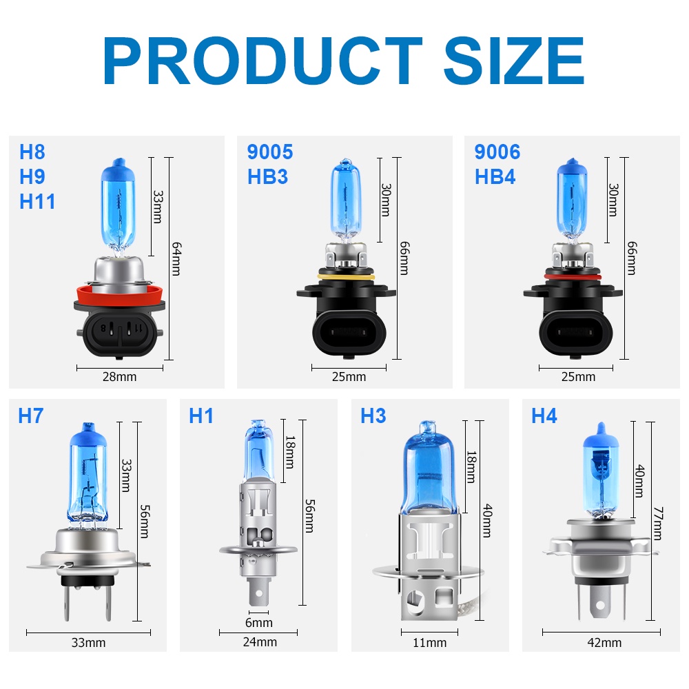 Set 2 Bóng Đèn Halogen H1 H3 H4 H7 H8 H11 9006 55W 12V 5000K Siêu Sáng Dành Cho Mô Tô / Ô Tô