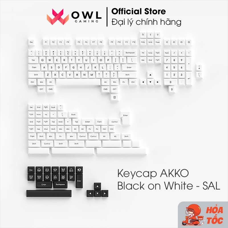 Set keycap AKKO Black on White BoW (ABS Double-Shot / SA-Leveled profile / 195 nút) - Hàng chính hãng