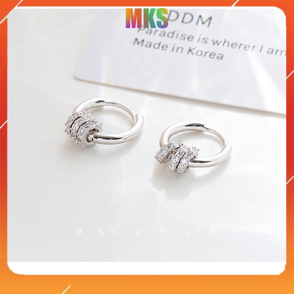 Khuyên bông hoa tai tròn nữ bạc ý S925 nữ trang bạc phong cách Hàn Quốc 3 vòng nhỏ xinh lung linh.