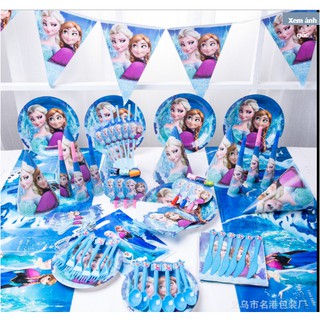 set trang trí sinh nhật 16 món đầy đủ cho bé chủ đề công chúa ELSA cao cấp, bộ phụ kiện sinh nhật cho bé