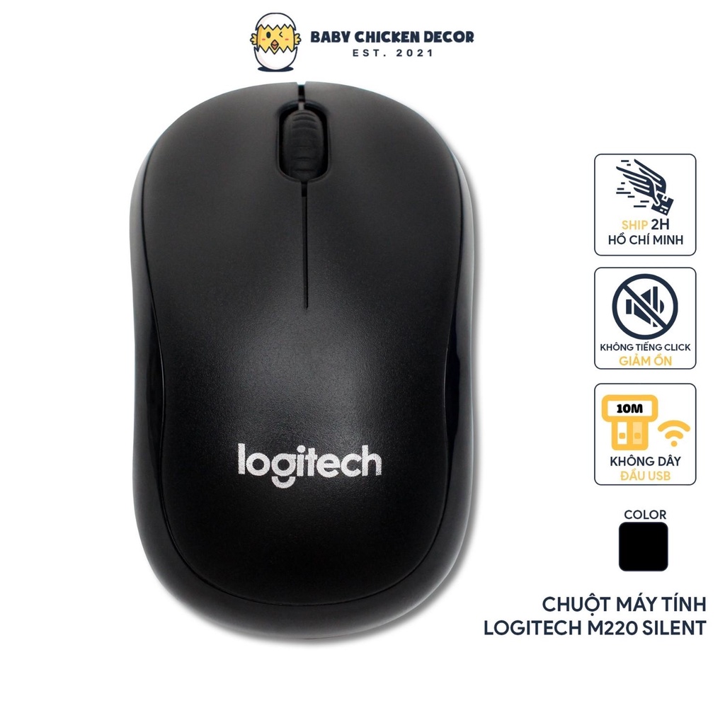 Chuột không dây Logitech M220, chuột laptop không dây tiếng động siêu nhỏ phù hợp văn phòng giá rẻ - BABY CHICKEN DECOR