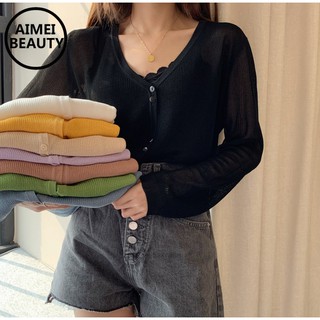 Áo Cardigan Dệt Kim Tay Dài Cổ Chữ V Dễ Phối Đồ