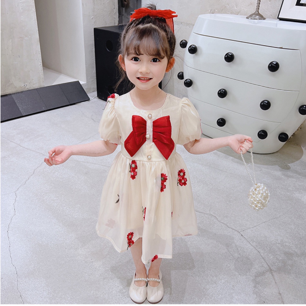 Váy Bé Gái Váy Hoa Công Chúa Nơ Ngực Chất Liệu Tơ Mềm VAY031