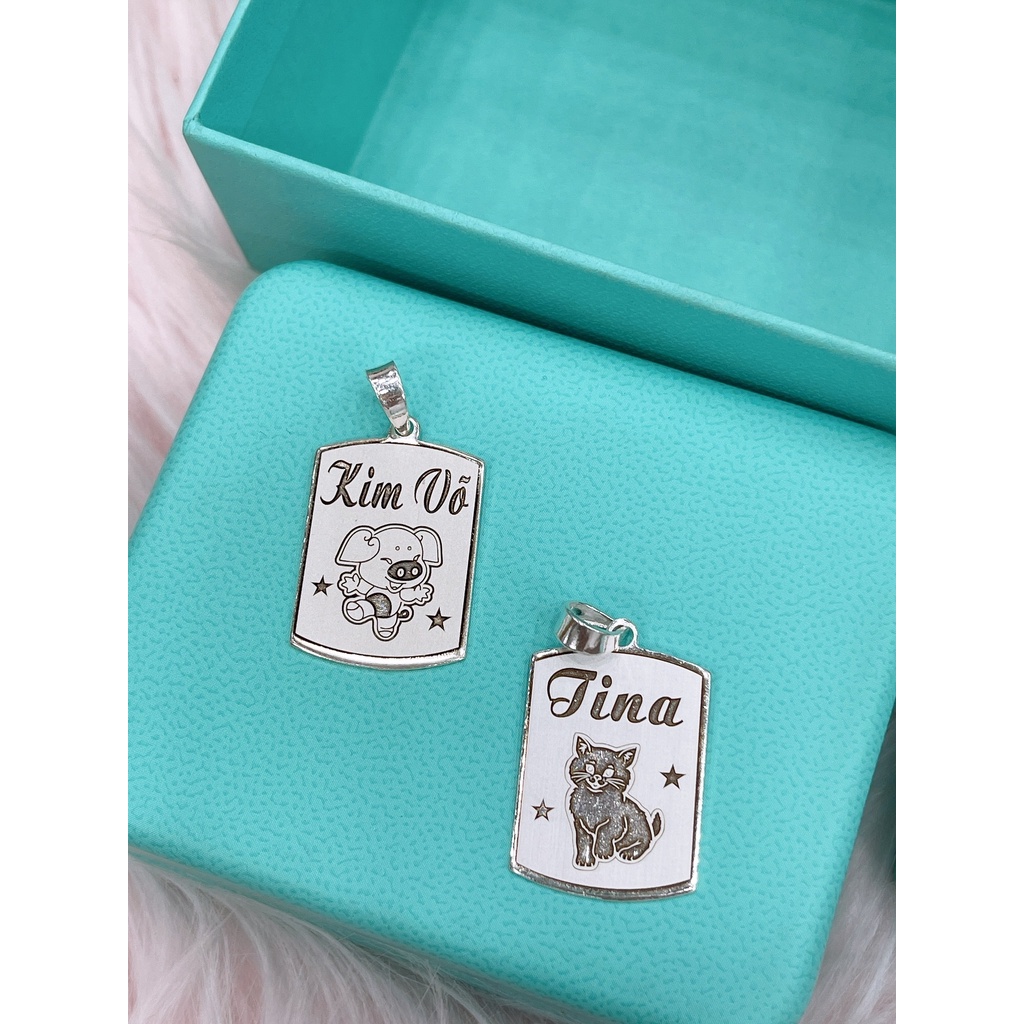 Mặt dây chuyền bạc cho bé hình chữ nhật in con giáp khắc tên theo yêu cầu chất liệu bạc ta MTJ
