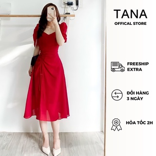 Đầm dự tiệc TANA D0305 đầm rút thân vải voan phù hợp mặc đi tiệc, đi chơi 3 màu Trắng, Xanh, Đỏ