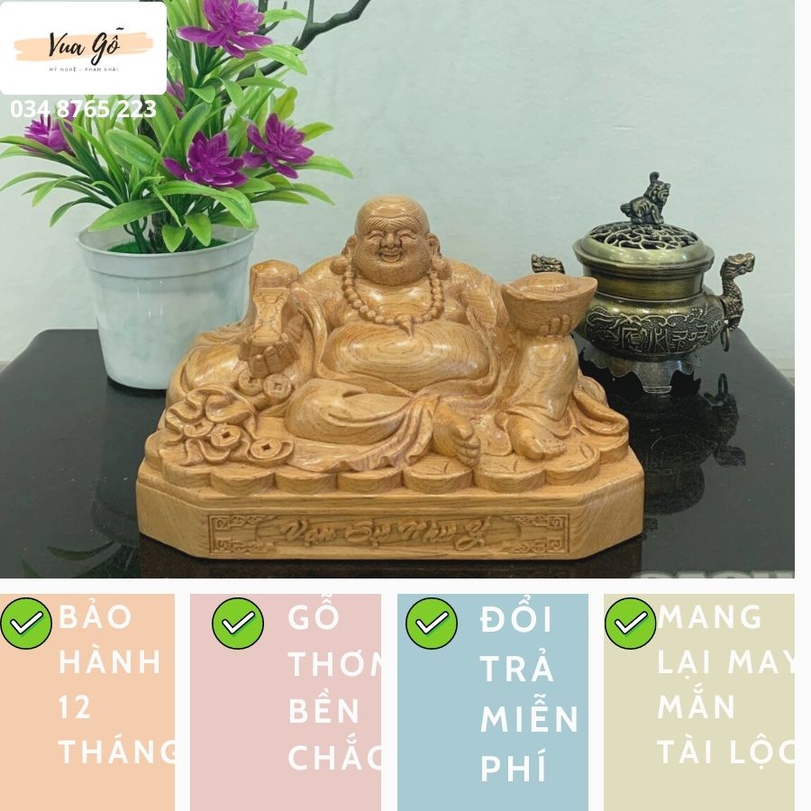 Tượng Phật Di Lặc  gỗ Hương Đình Mini liền khối để ô tô, bàn làm việc - Hàng Cao Cấp Siêu Thơm