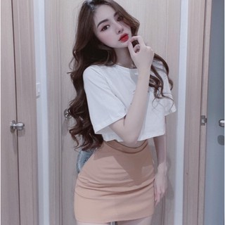 Set Áo Croptop Basic + Chân Váy Midi (Có Lót Quần) Siêu Hot ANLY52