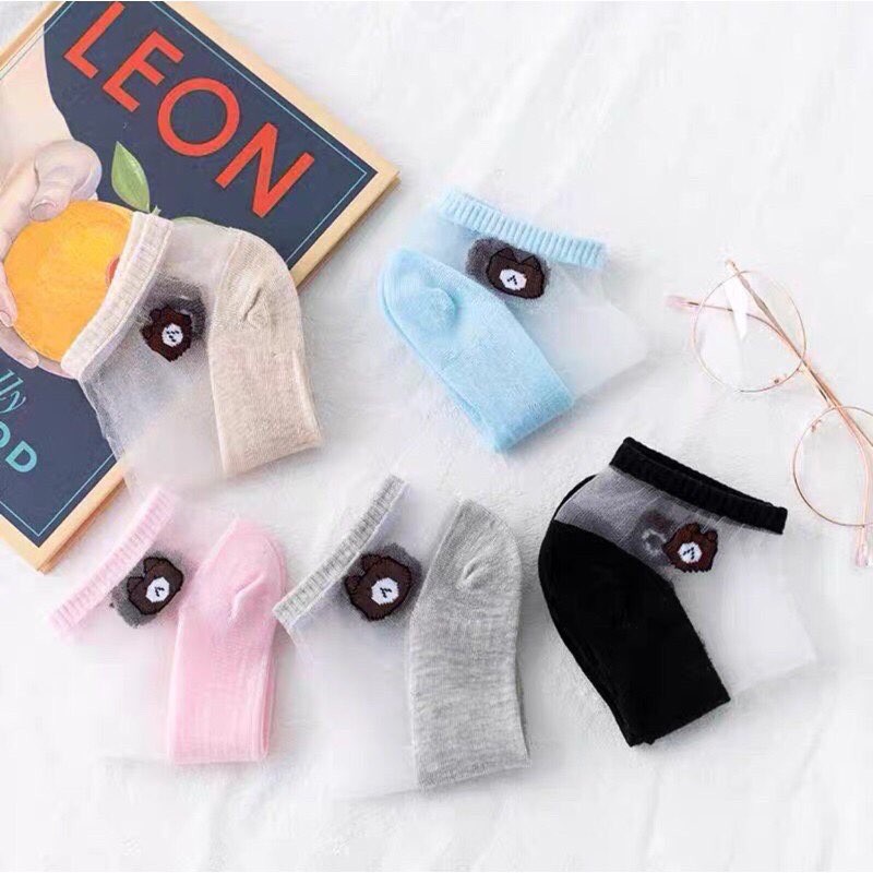 [RẺ VÔ ĐỊCH] Túi 10 đôi tất chân lưới GẤU NÂU BROWN cổ ngắn nhiều màu chất len đẹp Hàn Quốc - Phụ kiện thời trang
