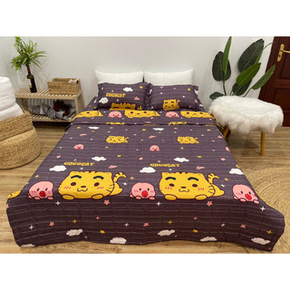 Bộ ga gối 1 ga 2 vỏ gối nằm cotton poly 1m6x2m-set 3 món,mẫu mèo vàng