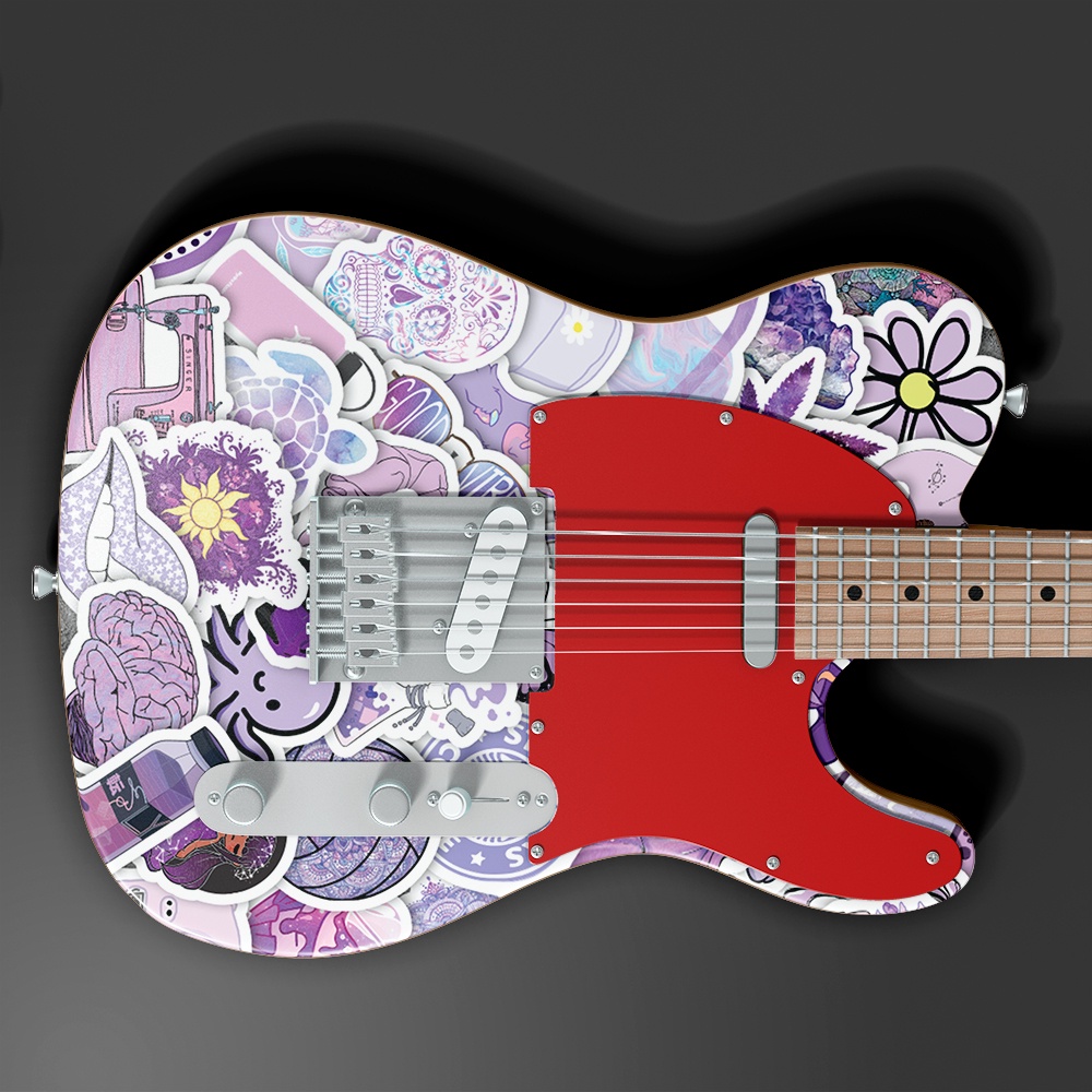 Set 50 cái Sticker màu Tím dán mũ bảo hiểm, hình dán Purple chống nước, decal màu Tím trang trí laptop, điện thoại