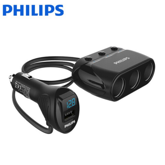 Sản Phẩm Bộ chia tẩu sạc ô tô cao cấp Philips DLP2019 kết hợp 3 lỗ tẩu sạc và đèn led hiển thị thông số - Bảo hành 12 th