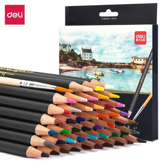 Bút Chì Màu Nước DELI - [Hộp Giấy] Kèm Cọ Tán Màu