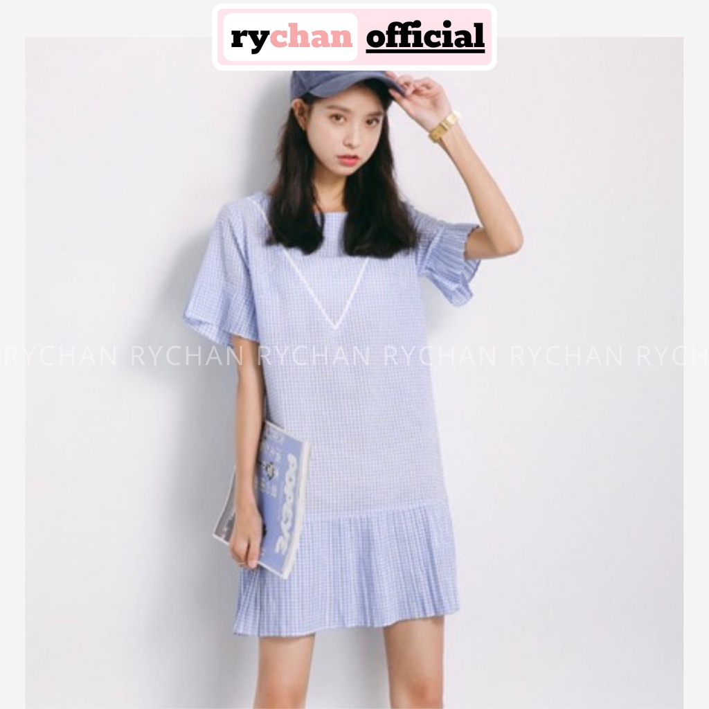Đầm Nữ Đi Chơi Họa Tiết Caro Hot Hit Cổ Tròn Phối Ren V Đuôi Xếp Li Trẻ Trung Năng Động [ẢNH THẬT CUỐI] - DX9938