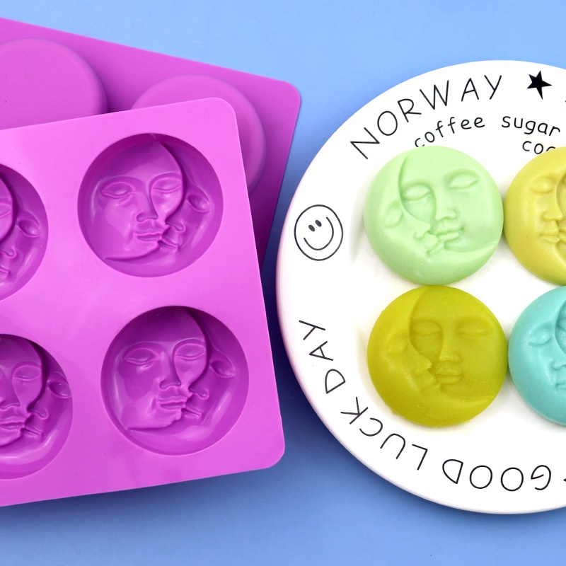 Khuôn Silicone Làm Bánh Mousse/Xà Phòng 4 Ô Hình Tròn Hai Mặt DIY