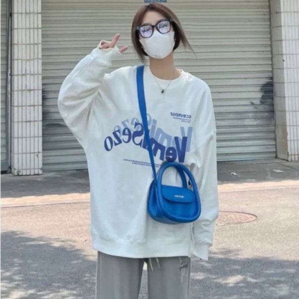 【ZHELIHANGFEI】Áo len tay dài in chữ T - áo kiểu dáng trường đại học rộng rãi đa năng