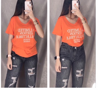 Áo thun cổ tim cotton giấy
