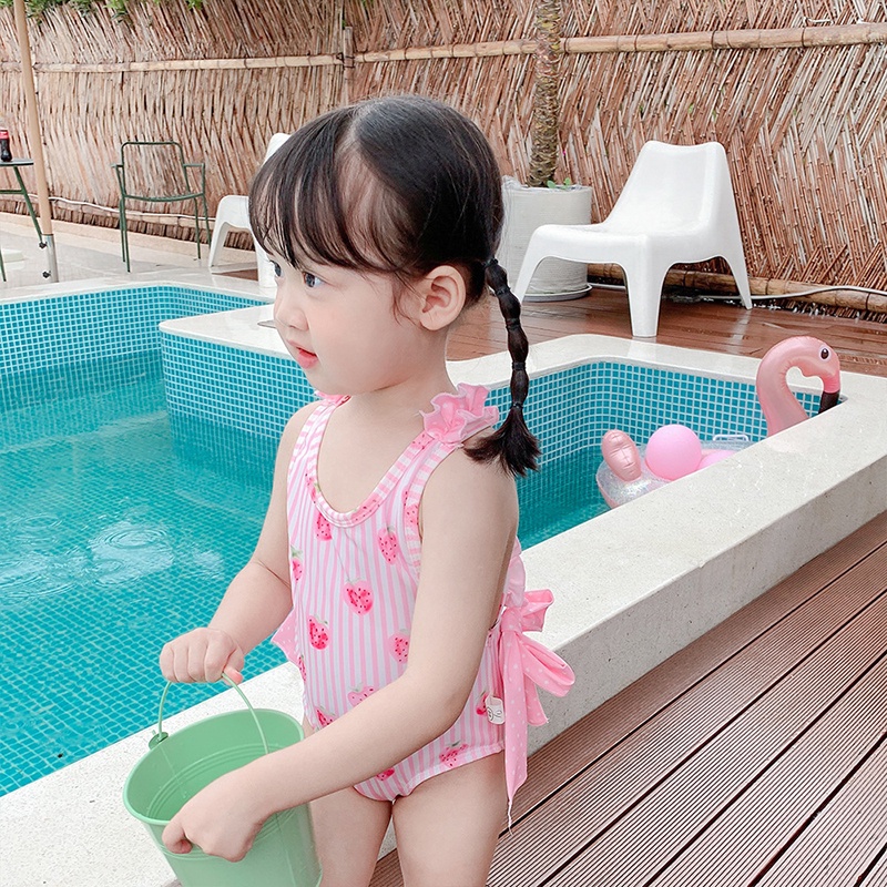 Bộ Đồ Bơi Hở Lưng Màu Hồng Dễ Thương Phong Cách Hàn Quốc Cho Bé Gái