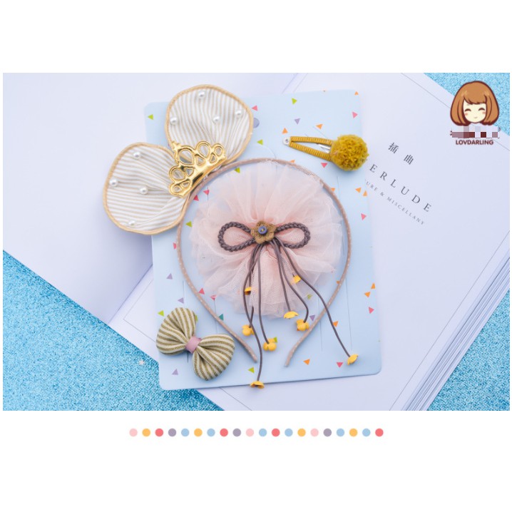 [Hàng Sẵn] Set Phụ kiện Cài Tóc Vương Miện, Kẹp nơ Đầy Đủ Xinh Xắn cho Bé