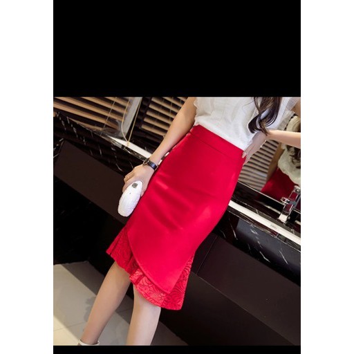 Chân váy bút chì tà lệch phối ren cá thời trang công sở | BigBuy360 - bigbuy360.vn