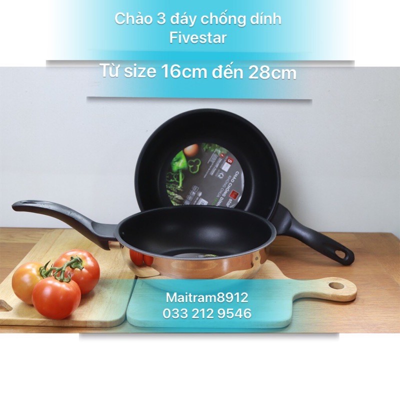 CHẢO CHỐNG DÍNH FIVESTAR INOX ĐÁY TỪ SIZE 16/20/22/24/26/28/30 đến 32 cm, dùng đươc bếp từ