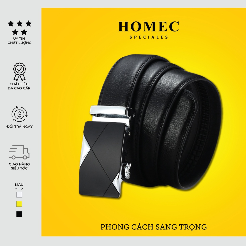 Thắt lưng Nam chất liệu da cao cấp HOMEC 09 khóa tự động kiểu dáng hiện đại - Dây lưng nam cao cấp – HOMEC