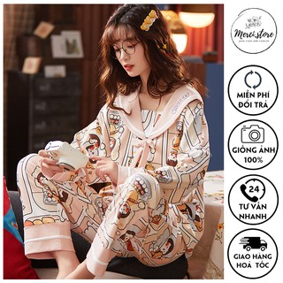 Bộ ngủ nữ Pyjama đồ ngủ đồ mặc nhà có cổ cách điệu