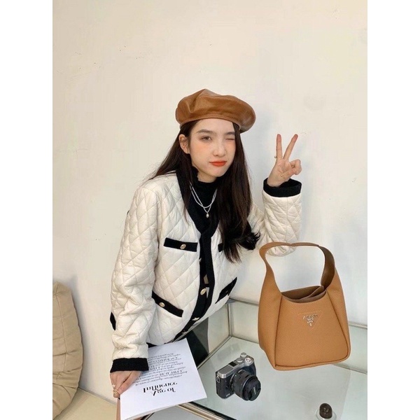 Áo Khoác Phao Mùa Đông Hoạ Tiết Quả Trám Cúc Đồng A086