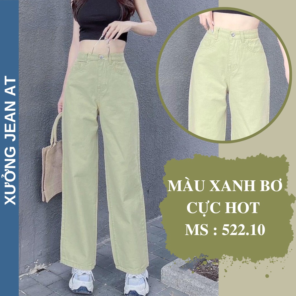 Quần Kaki Nữ Ống Rộng Lưng Cao Dáng Suông, Quần Kaki Jean Trơn Màu Xanh Bơ Cực Sang Chảnh Size SML - 522.10