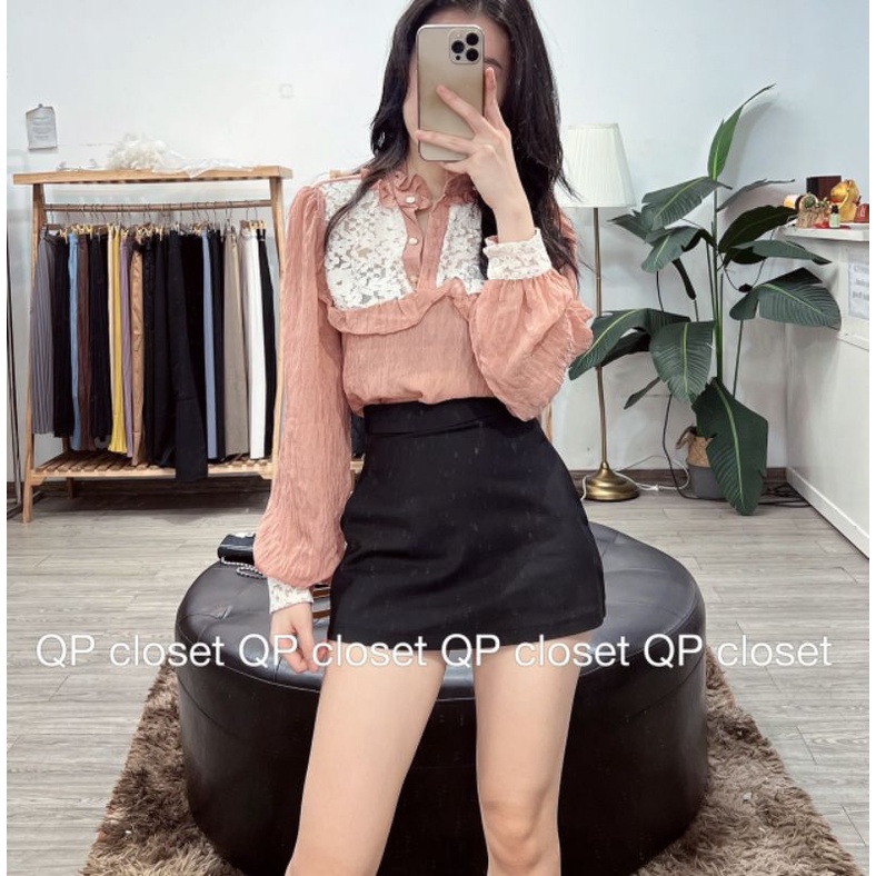 Áo sơmi tơ ren ngực