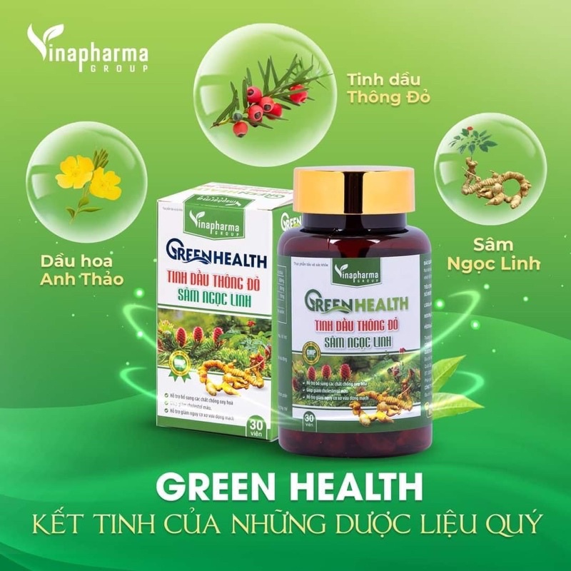 Tinh dầu thông đỏ Green Health ⚡ CHÍNH HÃNG ⚡ Tinh dầu thông đỏ sâm ngọc linh Green Health hộp 30 viên