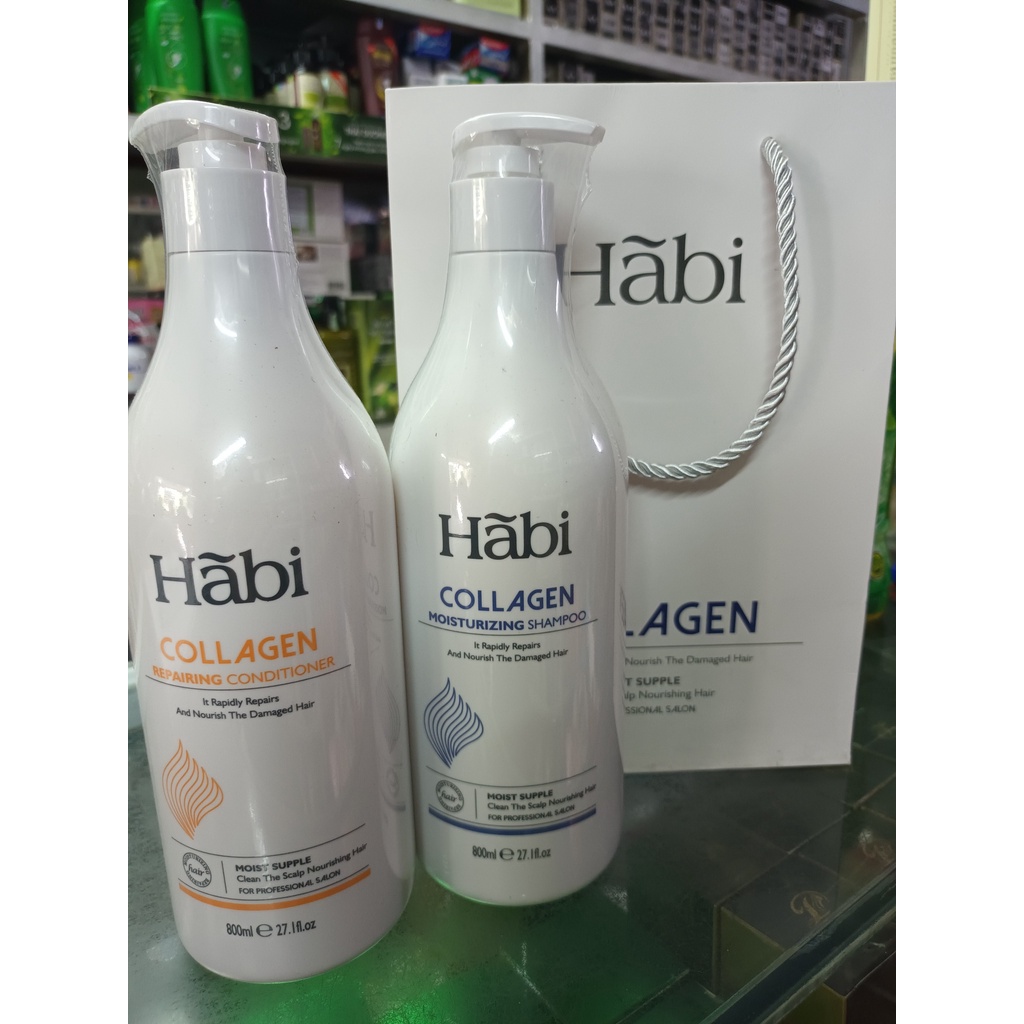 CẶP DẦU GỘI XẢ SIÊU MỀM MƯỢT HABI COLLAGEN Ý 800ML x2
