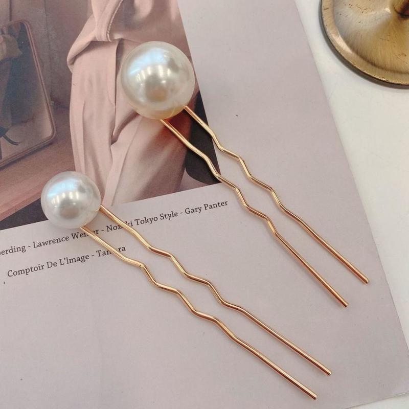 MANYUE Kẹp tóc đính ngọc trai giả hình chữ U đơn giản hiện đại dễ phối đồ cho nữ