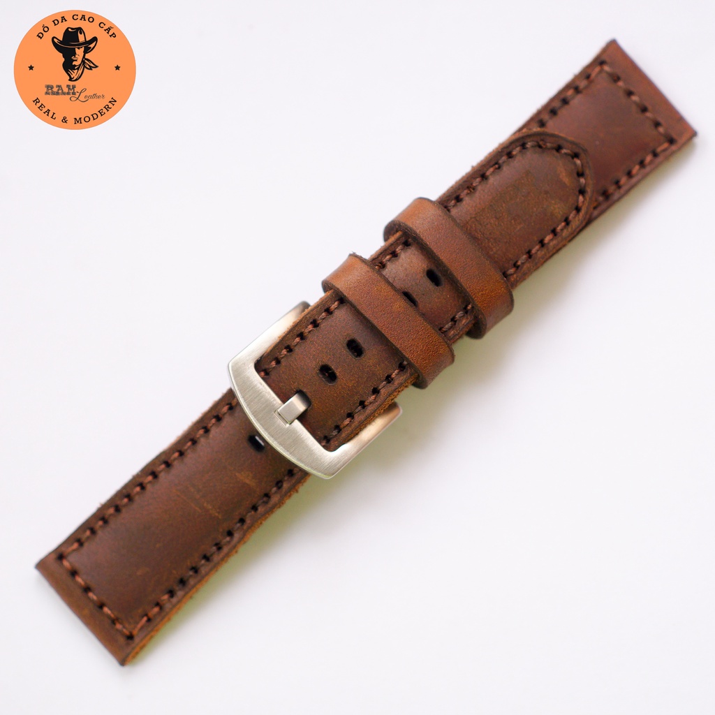 Dây đồng hồ da bò màu nâu đỏ - RAM Leather Classic 1981 bản dày Bền Đẹp