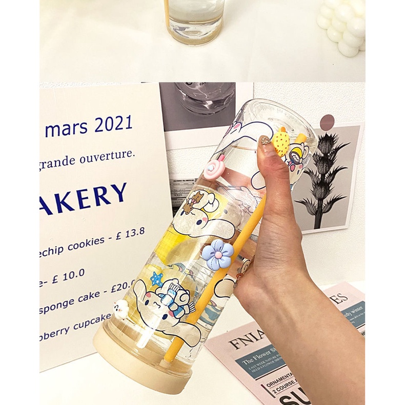 Bình nước cute cho bé có khay lọc ống hút bằng nhựa cao cấp dung tích 700ml MiibooShi D2.009.TR