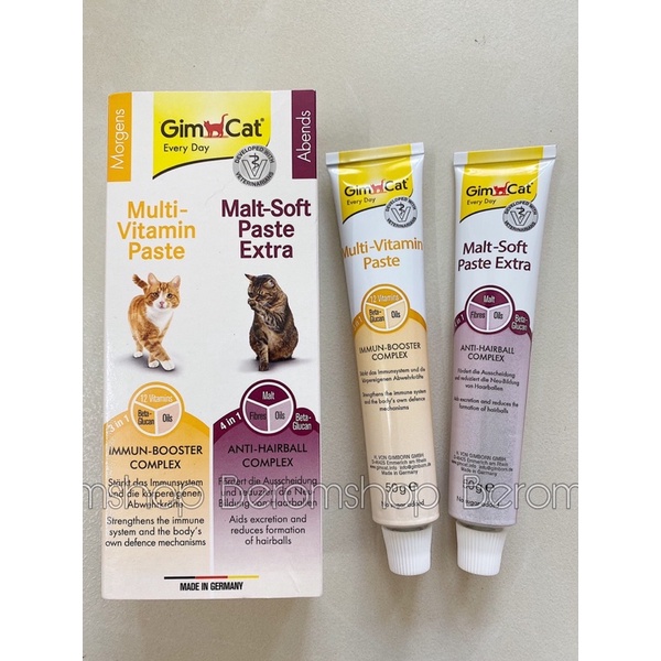 COMBO GEL DINH DƯỠNG VÀ GEL TIÊU BÚI LÔNG GIMCAT CHO MÈO (02 TUÝP 50G )