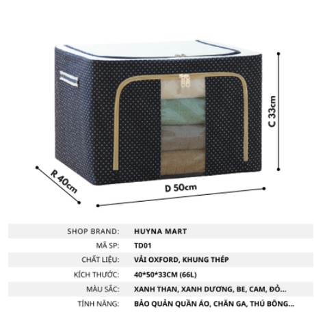 [Bao Giá SHOPPE] Túi Đựng Quần Áo Chăn Màn Khung Thép Vải Cỡ Lớn, Thùng Vải Đựng Đồ Đa Năng Gấp Gọn