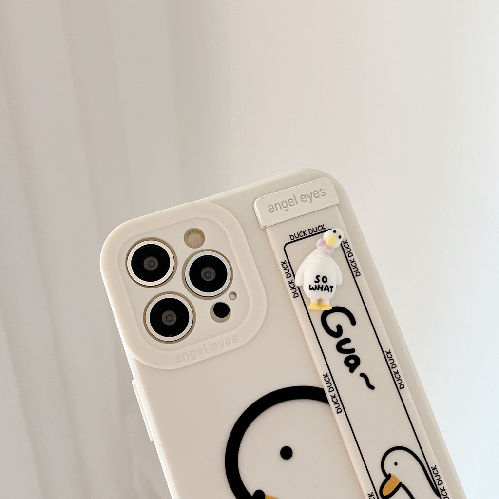 Ốp Điện Thoại Silicone Mềm Chống Sốc In Hình Vịt Hoạt Hình Có Quai Cầm Tay Cho iPhone 13 12 11 Pro Max X XS XR 7 8Plus