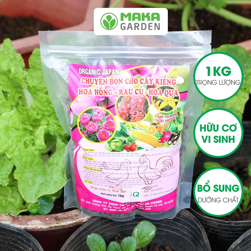 Phân Gà Hữu Cơ Nhật Bản Hải An Khang  - Túi 1kg - Dạng Viên Nén, Bón Cho Tất Cả Các Loại Rau, Củ, Quả