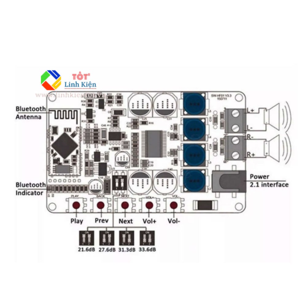 Mạch khuếch đại âm thanh Bluetooth TDA7492P 50W+50W
