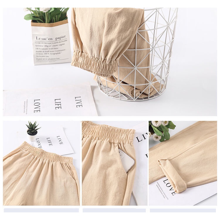 Quần Harem Chất Cotton Phối Túi Lưng Thun Co Giãn Thoải Mái