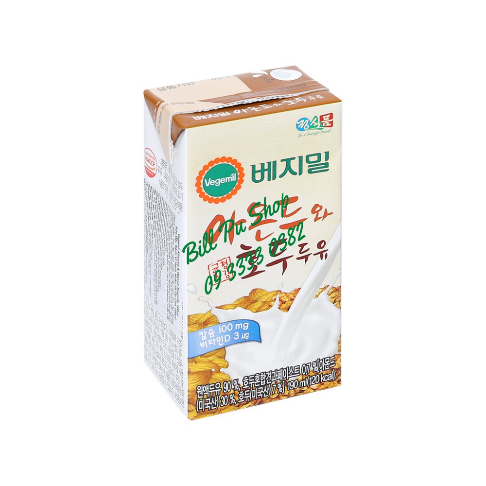 Sữa Hạnh Nhân Óc Chó Đậu Nành VEGEMIL - Hàn Quốc 190ml (100mg Calcium) thùng 16 hộp