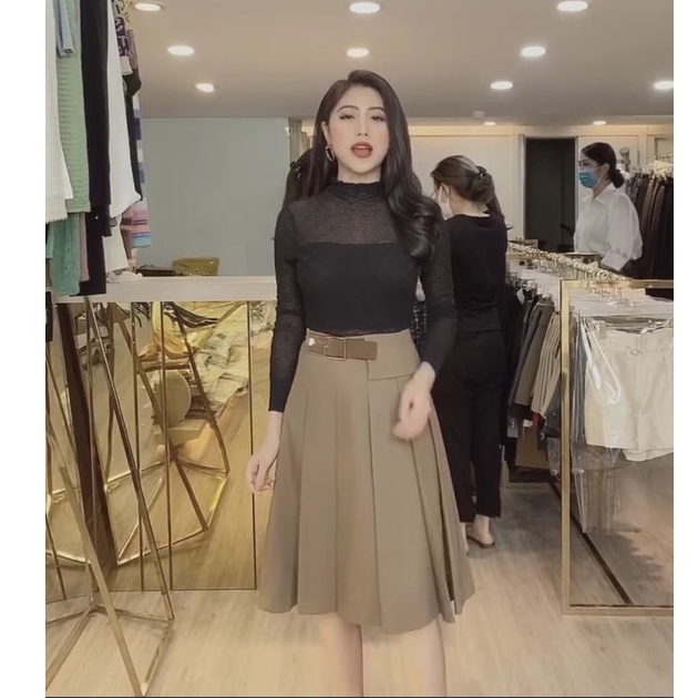 Chân váy xòe xếp ly đai ráp khuy cao cấp _M192