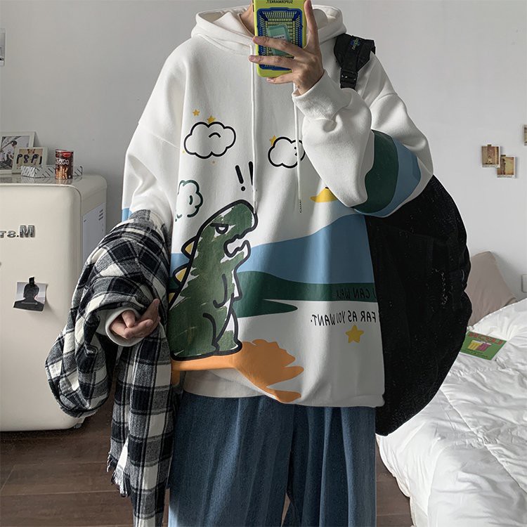 Áo HOODIE NAM NỮ FORM RỘNG KHỦNG LONG VẢI NỈ PE Unisex hoodie Nam Anh 24 Shop