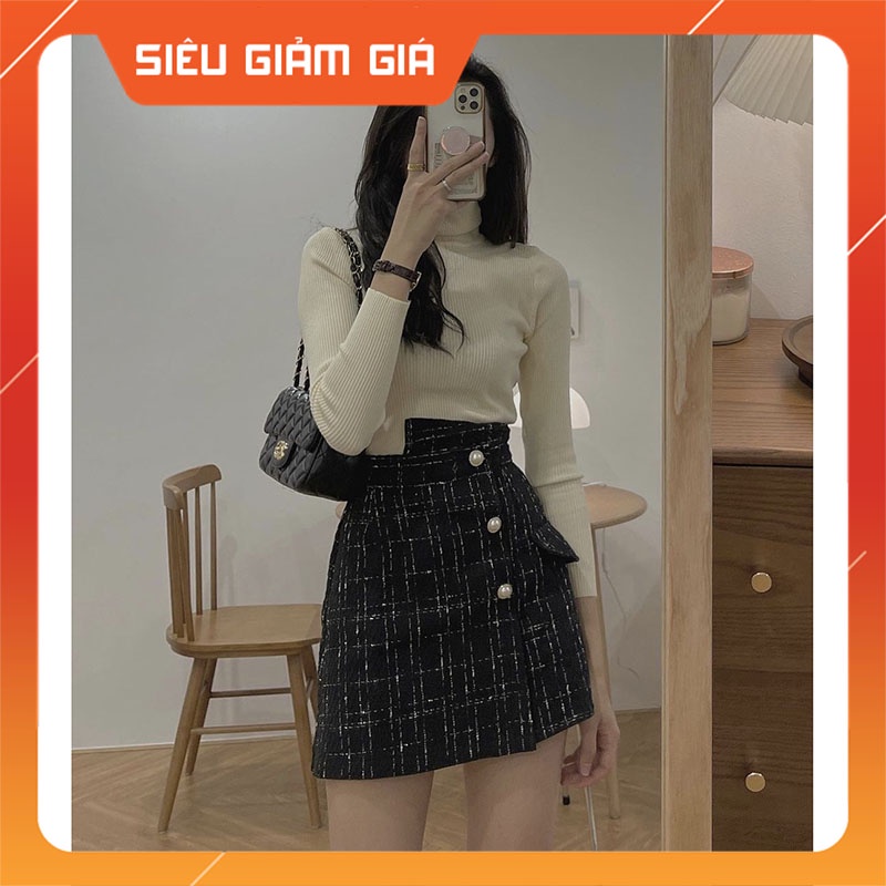 Chân Váy Dạ Kẻ Cạp Cao Hàng Quảng Châu Loại 1 M6574-Teen 888