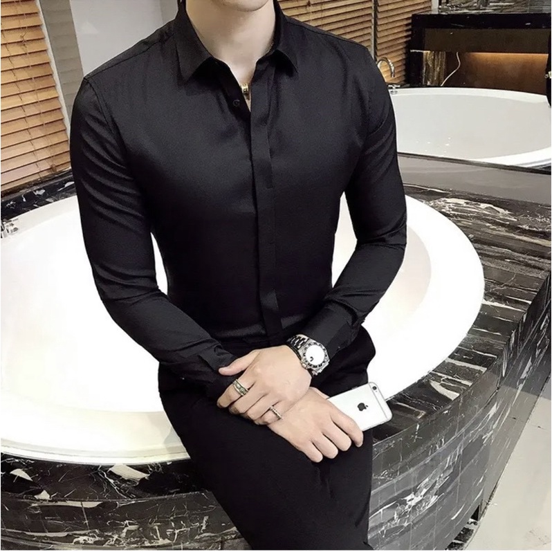 Áo Sơ Mi Nam Dài Tay Giấu Cúc Phong Cách Thanh lịch, Áo Sơ Mi Chất vải Lụa Cao Cấp Thoáng Mát - MINSMGC