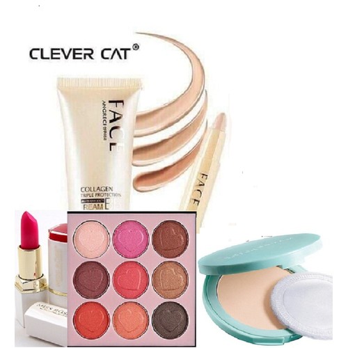 Set Trang Điểm 5 Kem Nền BB Hàn Quốc + Son Siêu Lì + Phấn Mắt Trái Tim Lameila 8 Ô + Mascara 2 Đầu + Phấn Phủ Chống Nhờn
