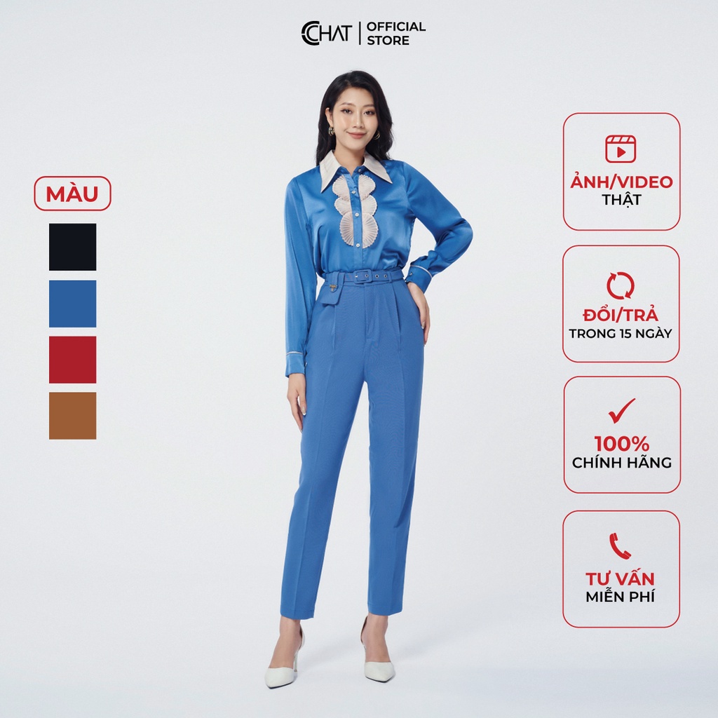 Quần Baggy Nữ 𝐂𝐂𝐇𝐀𝐓 1 Ly Cạp Cao Kèm Đai Dáng Suông Thanh Lịch Công Sở 92QDS2001BT